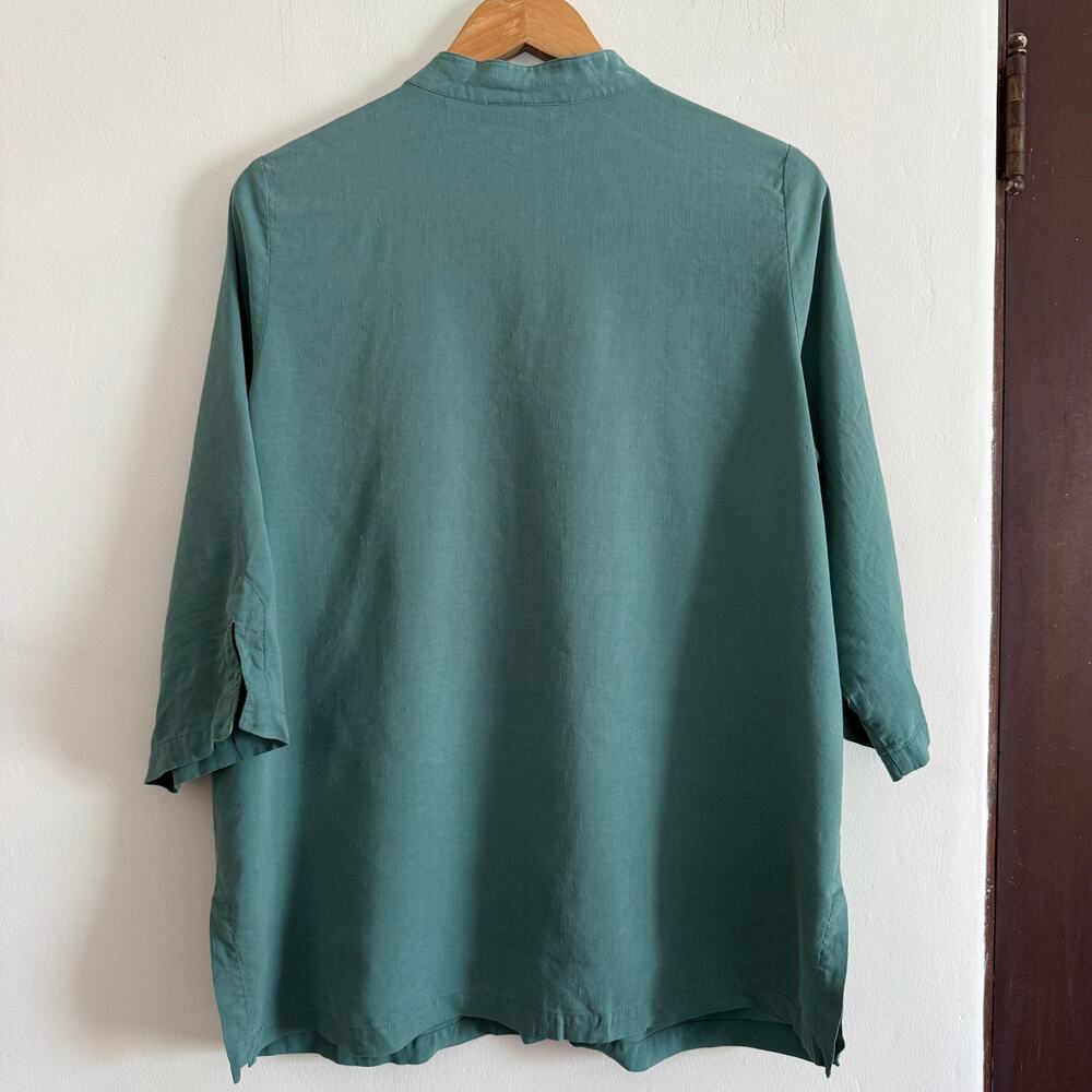 CITRON Santa Monica | Green Silk Linen Blend Button Down Tunic 0X / 18W - 20W - Picture 2 of 7